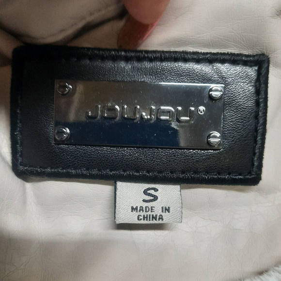 JOU JOU light cream putty faux fur leather zippered moto style jacket Small - Picture 3 of 5